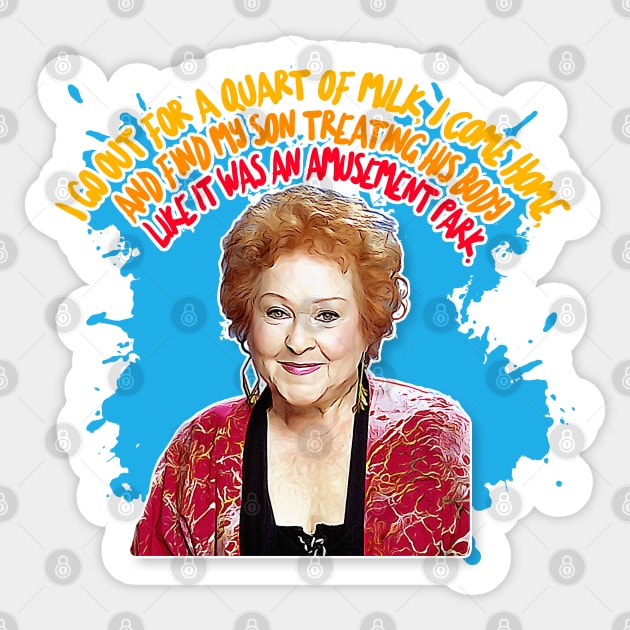 Estelle Costanza: “I go out for a quart of milk, I come home, and find my son treating his body like it was an amusement park.” Sticker by DankFutura